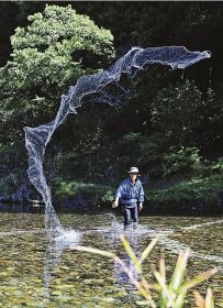 【動画】古座川で「ササ立て漁」最盛期　投網で落ちアユ狙う