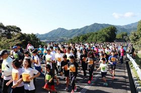 那智勝浦新宮道路を走る天空ハーフマラソン大会の参加者（写真は２０１９年、大会実行委員会提供）