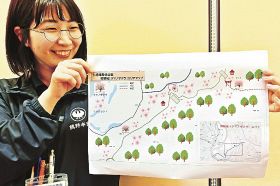 熊野本宮観光協会が作成した七越峯森林公園内にあるクマノザクラの地図（和歌山県田辺市本宮町で）