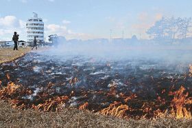 芝焼いて春呼ぶ　串本町潮岬、火祭りはコロナ禍で中止