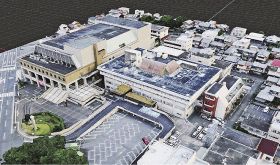 デジタルツインで表した田辺市役所（中央）。屋上の状況も詳しく分かる＝和歌山県田辺市提供