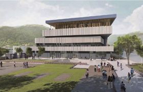 和歌山県新宮市が建設を進めている文化複合施設のイメージパース（新宮市教育委員会提供）