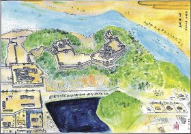 新宮城の復元画を制作　愛知県の栢木隆さん