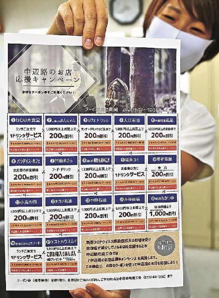 中辺路町商工会が始めるキャンペーンで、クーポン券をまとめたチラシ（和歌山県田辺市中辺路町で）