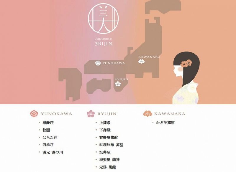 日本三美人の湯を紹介したホームページ