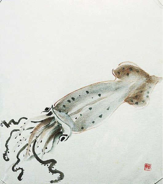 桐本輝子さんがお気に入りだというイカの水彩画