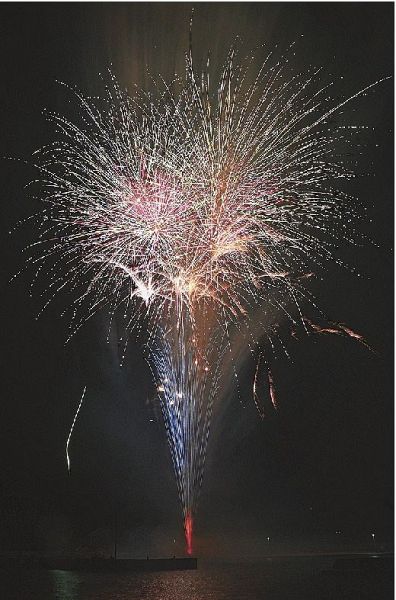 見老津漁港から打ち上げられた花火（和歌山県すさみ町見老津で）